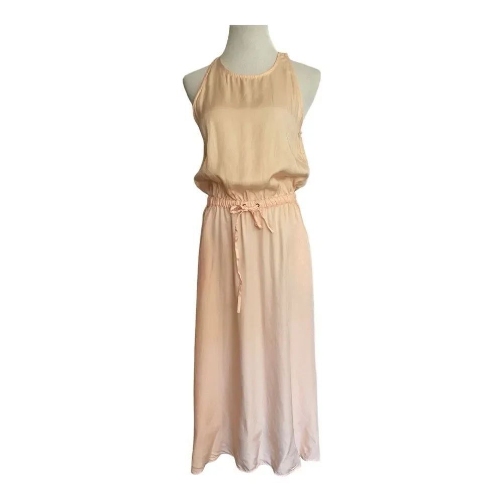 Lou & Grey Back Cutout Maxi Dress Sz M Peach Flowy Cinched Waist Minimal Summer